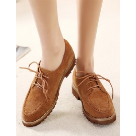 Simple Lace-Up Low Heel Pure Color Shoes Size:35-39