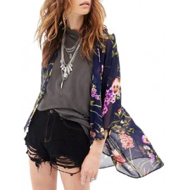 Backyard Luau Plant Printed Sheer Kimono with 3/4 Sleeve Size:S-XL