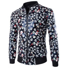 Cool Skull Pattern Zipper Faux Leather Jacket