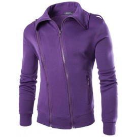 Stylish Double Zipper Fold-Over Collar Sweatshirt