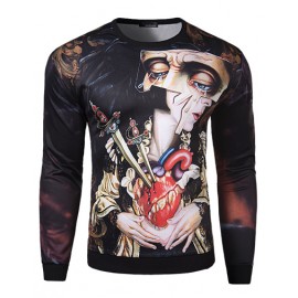 Special Abstract Print Slim Fit Round Neck Sweatshirt