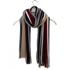 Korean Color Panel Stripe Printed Scarf with Tassel Trim