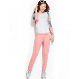 Cosy Cartoon Print Splicing Sweatshirt and Pants M-2XL