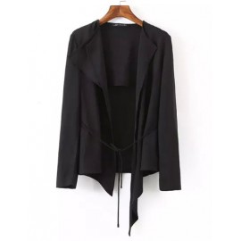 Leisure Asymmetric Hem Open Front Waterfall Blazer in Black