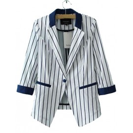 Styling Icon Lapel Collar Stripe Printed Blazer with Asymmetric Hem