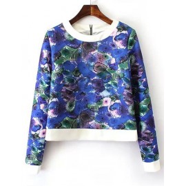 Youthful Lotus Leaf Printed Overlay Cropped Sweatshirt and Pleated Skirt