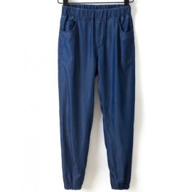 Basic Elastic Waist and Legs Loose Denim Pants