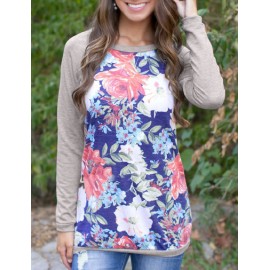 Simple Floral Printed Raglan Sleeve Sweatshirt in Gray