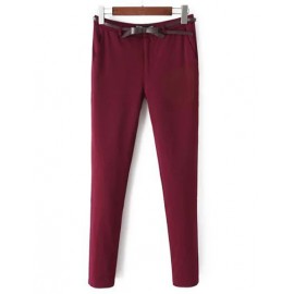 Classical Fleece Lining Elastic Waist Skinny Pants with Slanted Pocket Size:S-XL