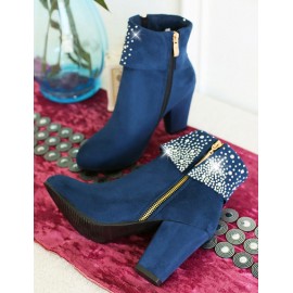 Elegant Chunky Heel Glittering Ankle Boots in Zipper Size:34-39