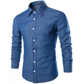 Basic Twins Pockets Denim Shirt in Slim Fit