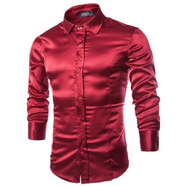 Casual Silky-Like Long Sleeve Shirt in Slim Fit