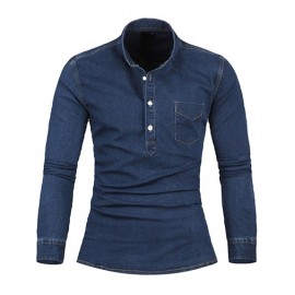 Chic Slim Fit Stand Collar Long Sleeve Denim Shirt