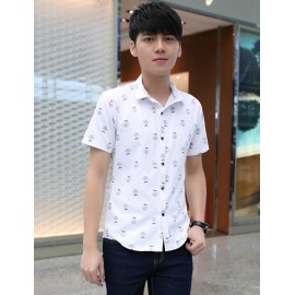 Vogue Bowler Hat Printed Short Sleeve Pointed Collar Shirt