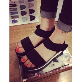 Roman Contrast Color Wedge Heel Sandals with Mock-Buckle Size:34-39