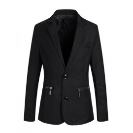  Chic Zipper Embellished Twin Buttons Blazer