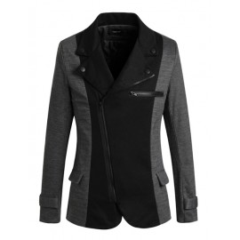 Unique Slanted Zipper Blazer in Contrast Color