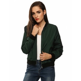 Zeagoo Women Autumn Casual O-Neck Long Sleeve Slim Zip Up Jacket Coat 