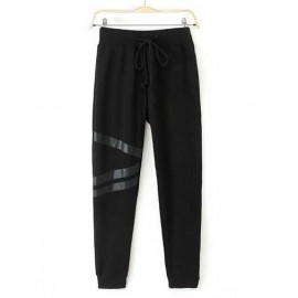 European Ruched Drawstring Trim Pants with PU Stripe